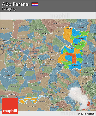 Political 3D Map of Alto Parana, semi-desaturated