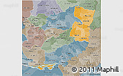 Political Shades 3D Map of Alto Parana, semi-desaturated