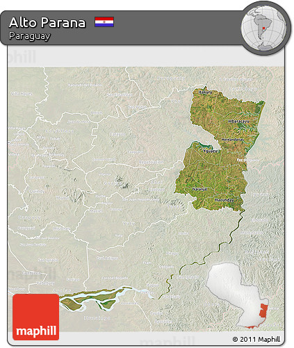 Satellite 3D Map of Alto Parana, lighten