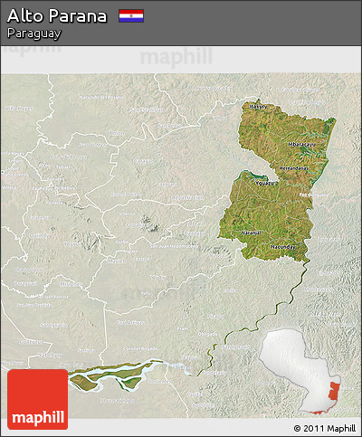 Satellite 3D Map of Alto Parana, lighten
