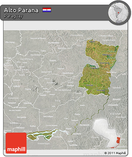 Satellite 3D Map of Alto Parana, lighten, semi-desaturated
