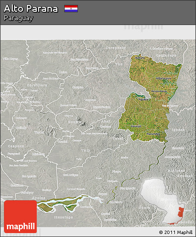 Satellite 3D Map of Alto Parana, lighten, semi-desaturated
