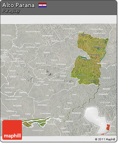 Satellite 3D Map of Alto Parana, lighten, semi-desaturated