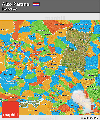 Satellite 3D Map of Alto Parana, political outside
