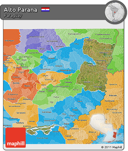 Satellite 3D Map of Alto Parana, political shades outside