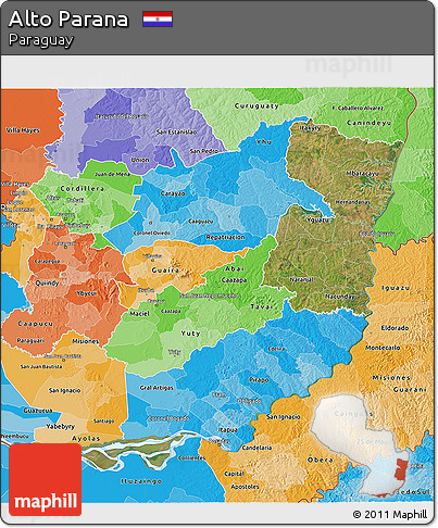 Satellite 3D Map of Alto Parana, political shades outside