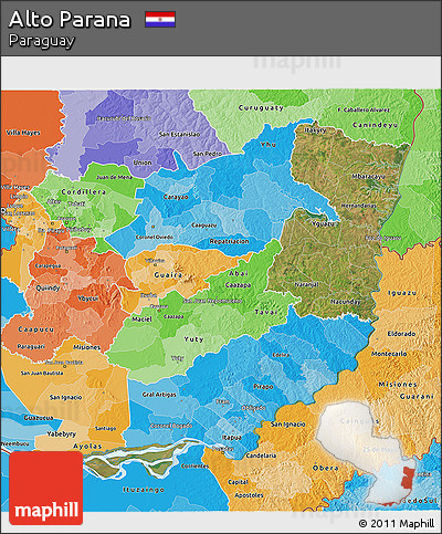 Satellite 3D Map of Alto Parana, political shades outside