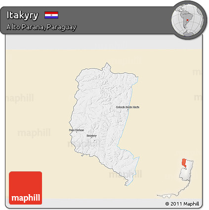 Classic Style 3D Map of Itakyry, single color outside