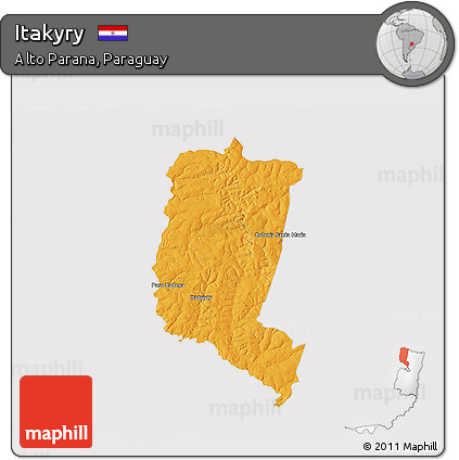 Political 3D Map of Itakyry, cropped outside