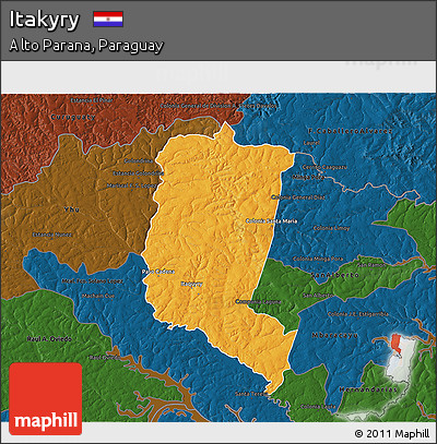 Political 3D Map of Itakyry, darken