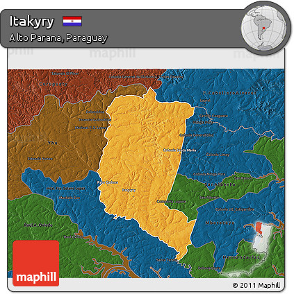 Political 3D Map of Itakyry, darken