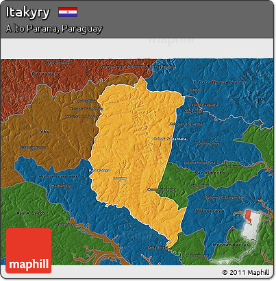 Political 3D Map of Itakyry, darken