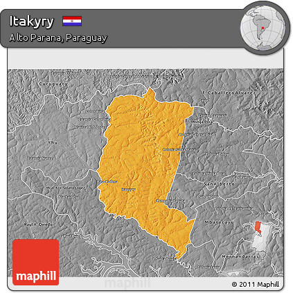 Political 3D Map of Itakyry, desaturated