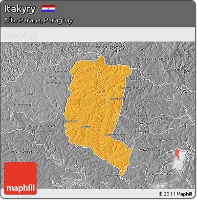 Political 3D Map of Itakyry, desaturated