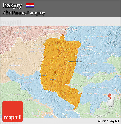 Political 3D Map of Itakyry, lighten