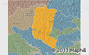 Political 3D Map of Itakyry, semi-desaturated