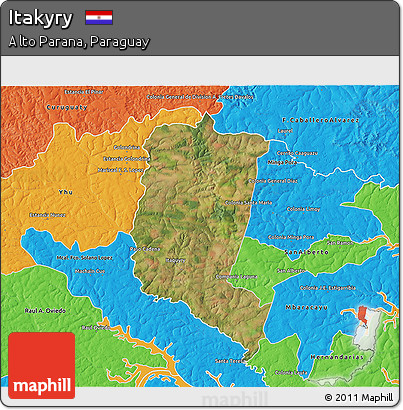 Satellite 3D Map of Itakyry, political outside