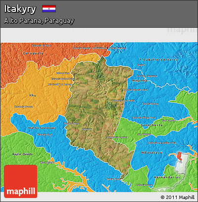 Satellite 3D Map of Itakyry, political outside