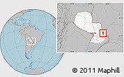 Gray Location Map of Itakyry, highlighted country, within the entire country, hill shading