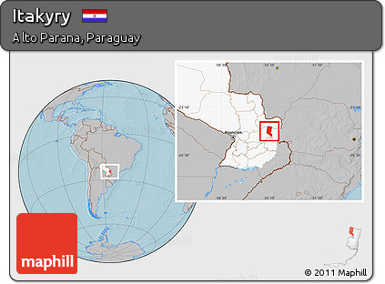 Gray Location Map of Itakyry, highlighted country, hill shading