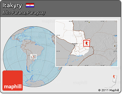 Gray Location Map of Itakyry, highlighted country, hill shading