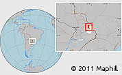 Gray Location Map of Itakyry, highlighted parent region, hill shading