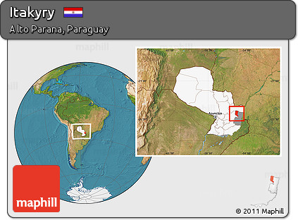 Satellite Location Map of Itakyry, highlighted country, highlighted parent region, within the entire country