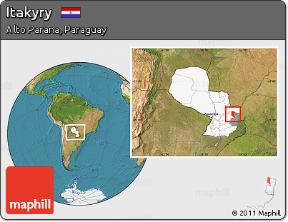 Satellite Location Map of Itakyry, highlighted country, highlighted parent region, within the entire country