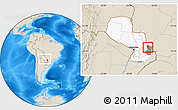 Shaded Relief Location Map of Itakyry, highlighted country, highlighted parent region, within the entire country