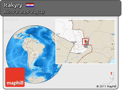 Shaded Relief Location Map of Itakyry, highlighted country, highlighted parent region