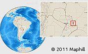 Shaded Relief Location Map of Itakyry, highlighted parent region, within the entire country