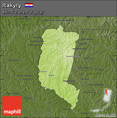 Physical Map of Itakyry, darken