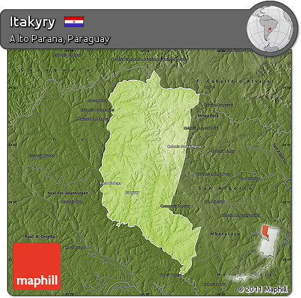 Physical Map of Itakyry, darken