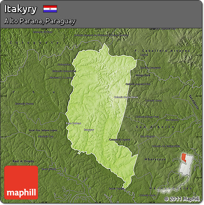 Physical Map of Itakyry, darken