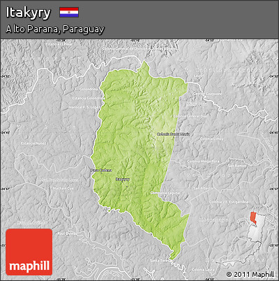 Physical Map of Itakyry, lighten, desaturated