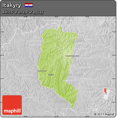 Physical Map of Itakyry, lighten, desaturated