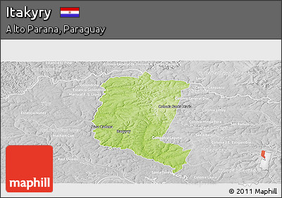 Physical Panoramic Map of Itakyry, lighten, desaturated