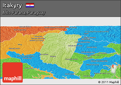 Physical Panoramic Map of Itakyry, political outside
