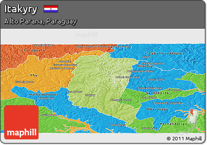Physical Panoramic Map of Itakyry, political outside