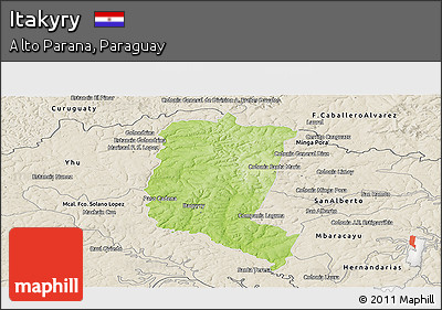 Physical Panoramic Map of Itakyry, shaded relief outside