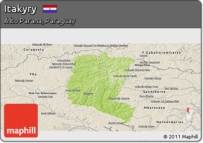 Physical Panoramic Map of Itakyry, shaded relief outside