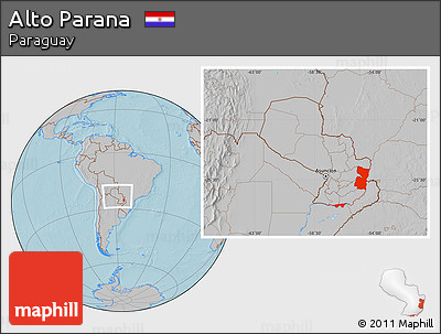 Gray Location Map of Alto Parana, within the entire country, hill shading