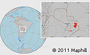 Gray Location Map of Alto Parana, within the entire country, hill shading