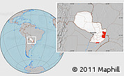 Gray Location Map of Alto Parana, highlighted country, within the entire country, hill shading