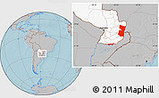 Gray Location Map of Alto Parana, highlighted country, hill shading
