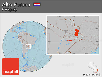 Gray Location Map of Alto Parana, hill shading