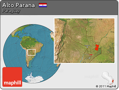 Satellite Location Map of Alto Parana, within the entire country