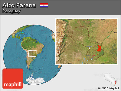 Satellite Location Map of Alto Parana, within the entire country