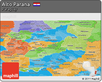 Physical Panoramic Map of Alto Parana, political shades outside