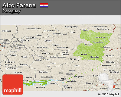 Physical Panoramic Map of Alto Parana, shaded relief outside
